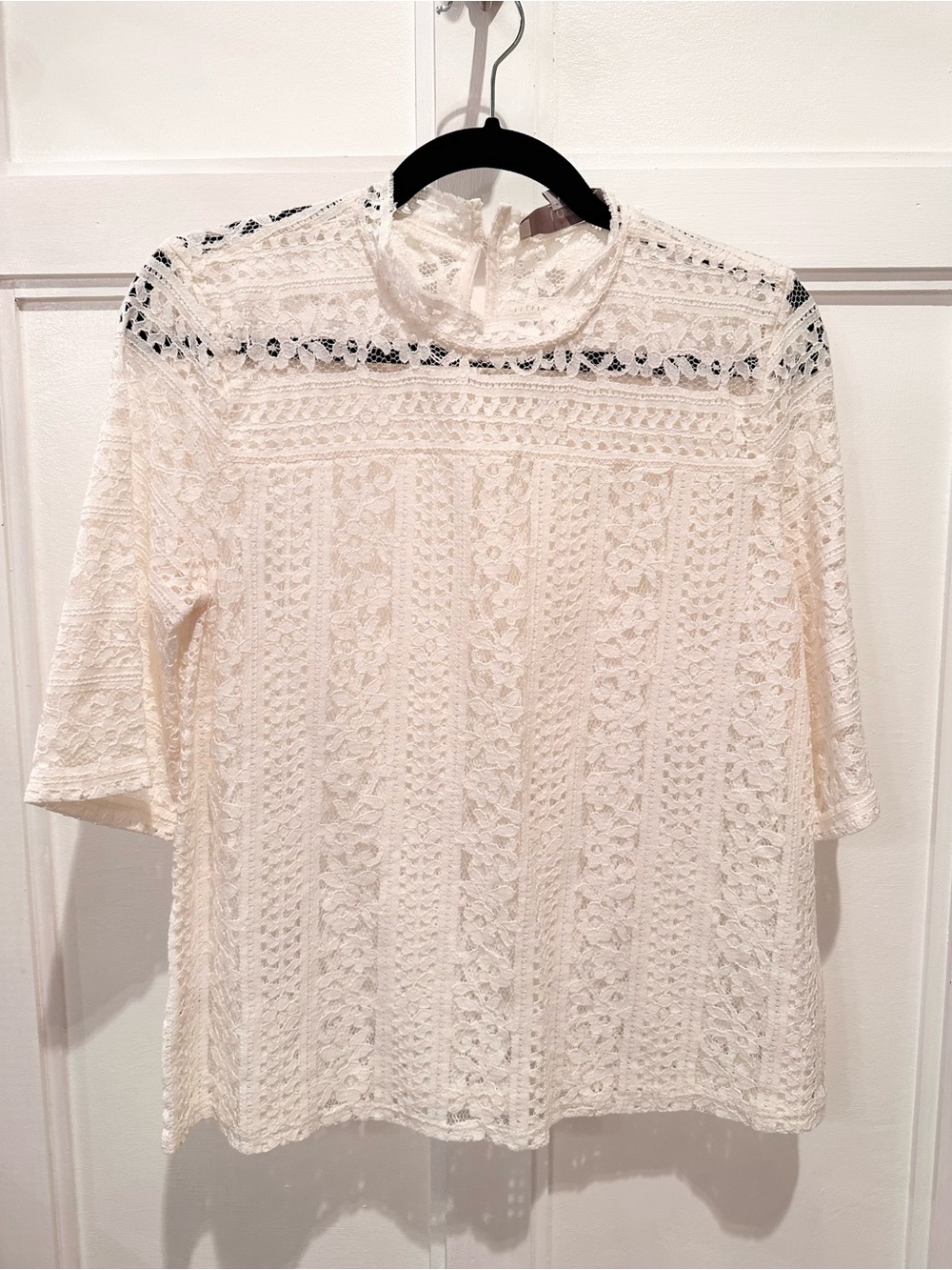 LOFT Cream Lace High-Neck Blouse